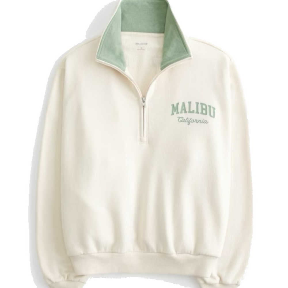 Easy Malibu California Graphic Half-Zip Sweatshirt Beige